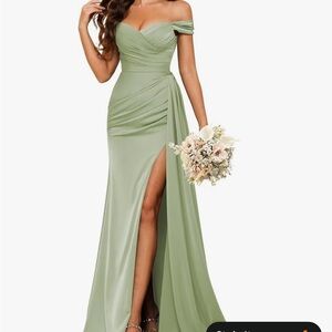 Elegant Off-Shoulder Green Evening Gown